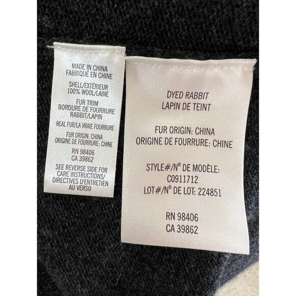 THEORY Gray Long Sleeve Maritza Fur Genuine Rabbit Collar Wool Cardigan Size L - Picture 8 of 9